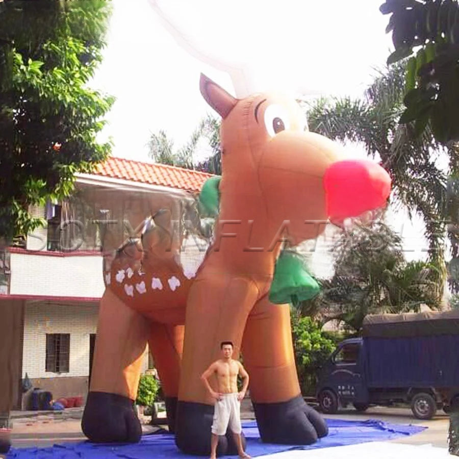 Holiday Party Event 2021 Winter Factory Directly Giant Inflatable Christmas Long Horn Reindeer With Red Nose For New Year