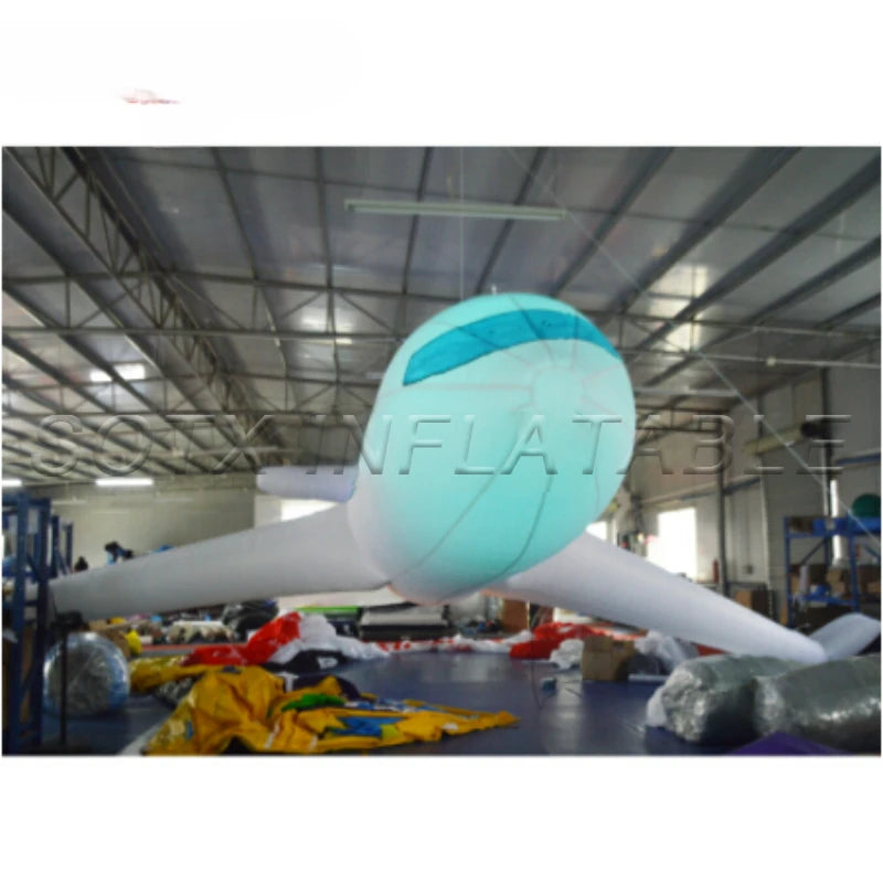 Theme Party Decoration 10m/32.8ft Giant Inflatable Hanging Airplane Model Inflatable Aircraft with Lights for Advertising