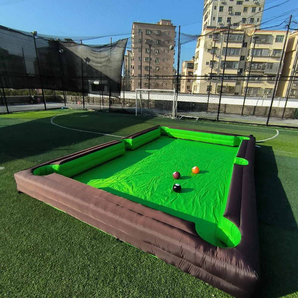 Inflatable Snooker Football Interactive Game 12x3.6m With 16 Balls Black Inflatable Billard For Soccer Event