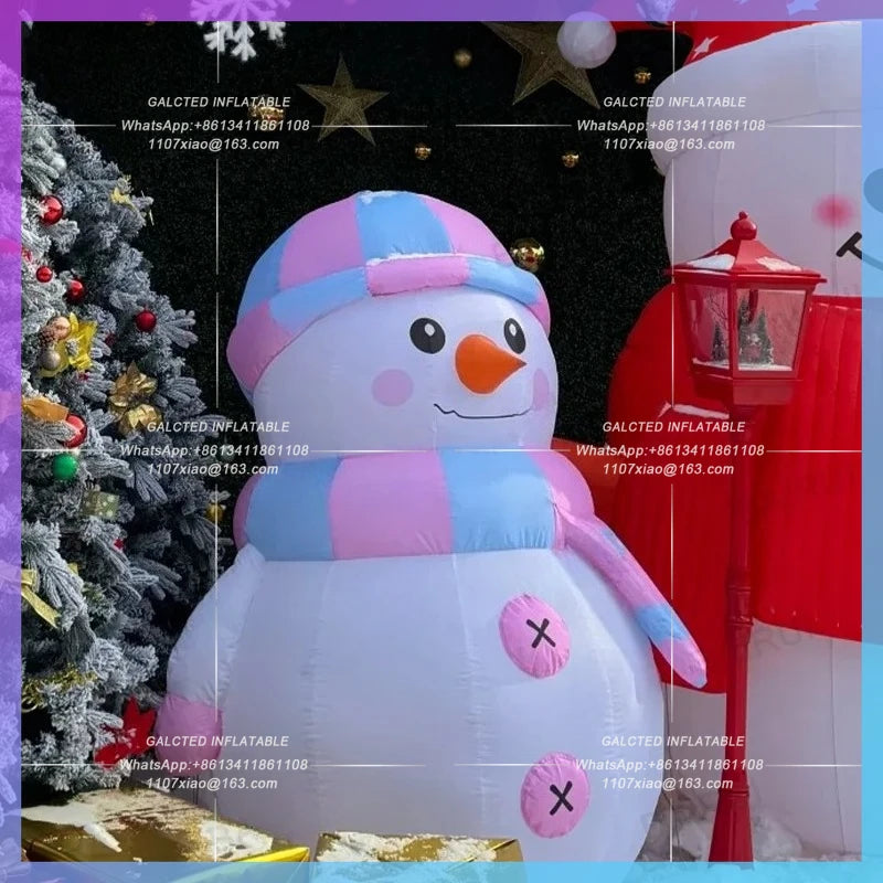 Snowman new year cartoon oxford Outdoor inflatable snowman christmas blow up material doll with LED lights, hat and scarf