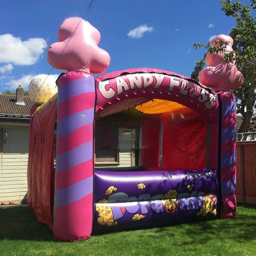 for children's day Newly inflatable candy floss/stall station inflatable treat shop foods booth with curtains