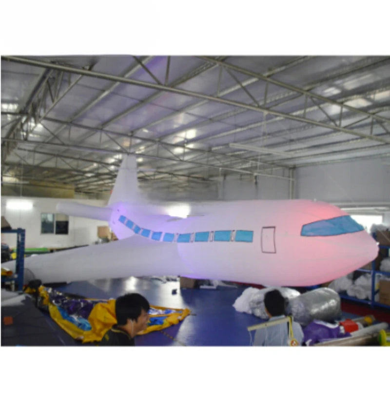 Theme Party Decoration 10m/32.8ft Giant Inflatable Hanging Airplane Model Inflatable Aircraft with Lights for Advertising