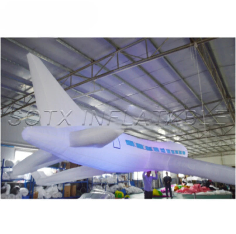 Theme Party Decoration 10m/32.8ft Giant Inflatable Hanging Airplane Model Inflatable Aircraft with Lights for Advertising
