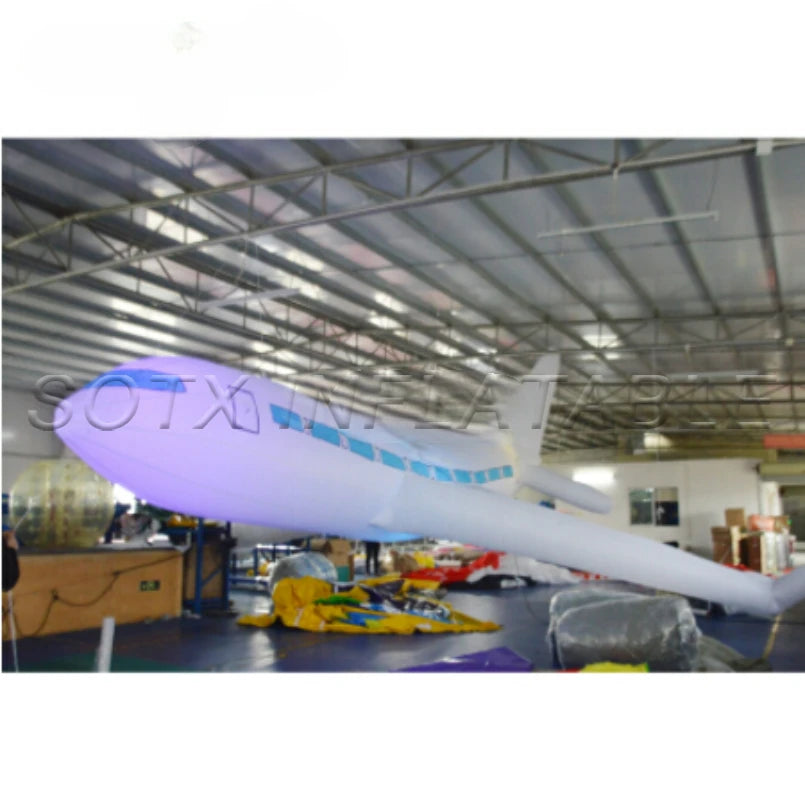 Theme Party Decoration 10m/32.8ft Giant Inflatable Hanging Airplane Model Inflatable Aircraft with Lights for Advertising