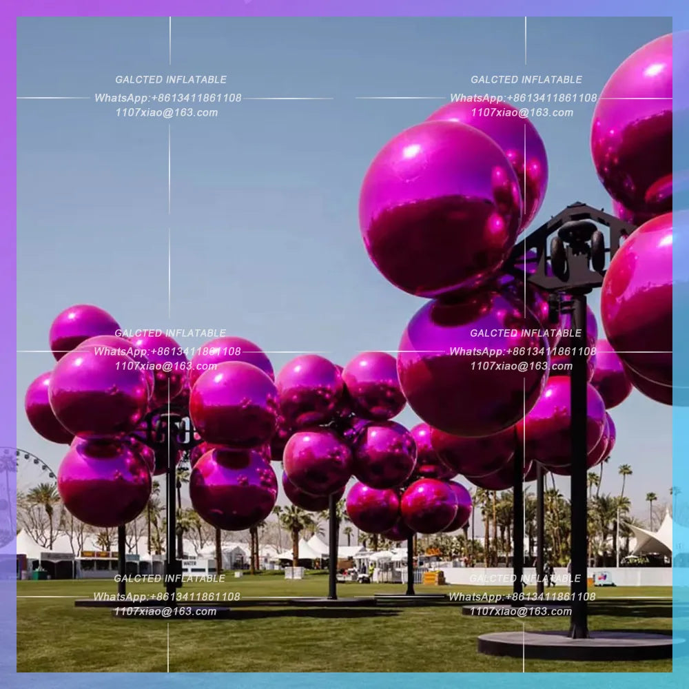 Inflatable Mirror Balloon Silvery Pink Sphere Disco Mirror Balls PVC Chrome Hanging Giant Shiny Balls Christmas Party Decoration