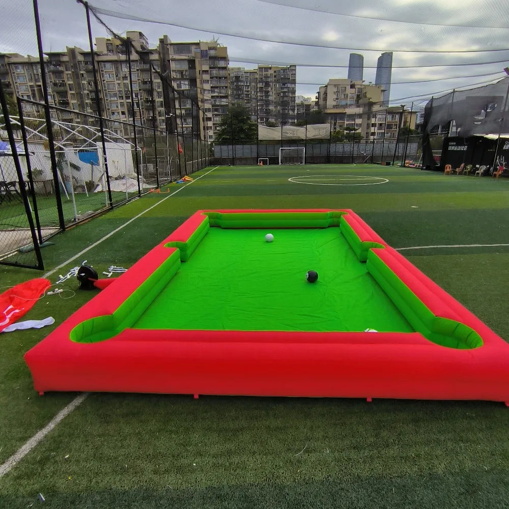 Inflatable Snooker Football Interactive Game 12x3.6m With 16 Balls Black Inflatable Billard For Soccer Event