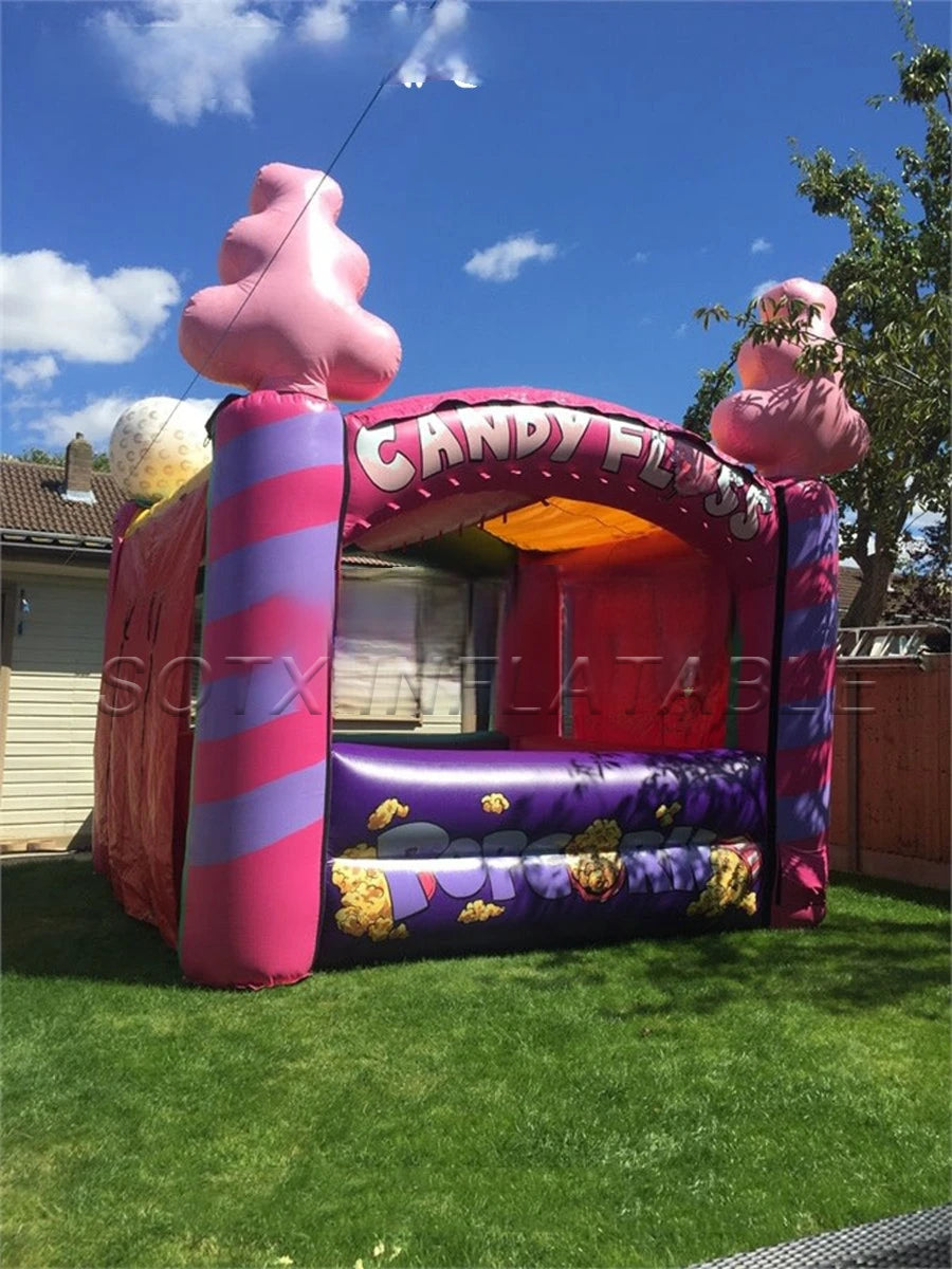 for children's day Newly inflatable candy floss/stall station inflatable treat shop foods booth with curtains