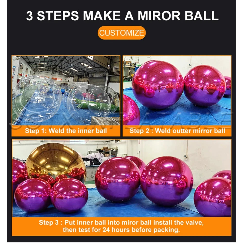Christmas Party Decoration Disco Mirror Balls Inflatable Mirror Balloon Silvery Pink Sphere Pvc Chrome Hanging Giant Shiny Balls