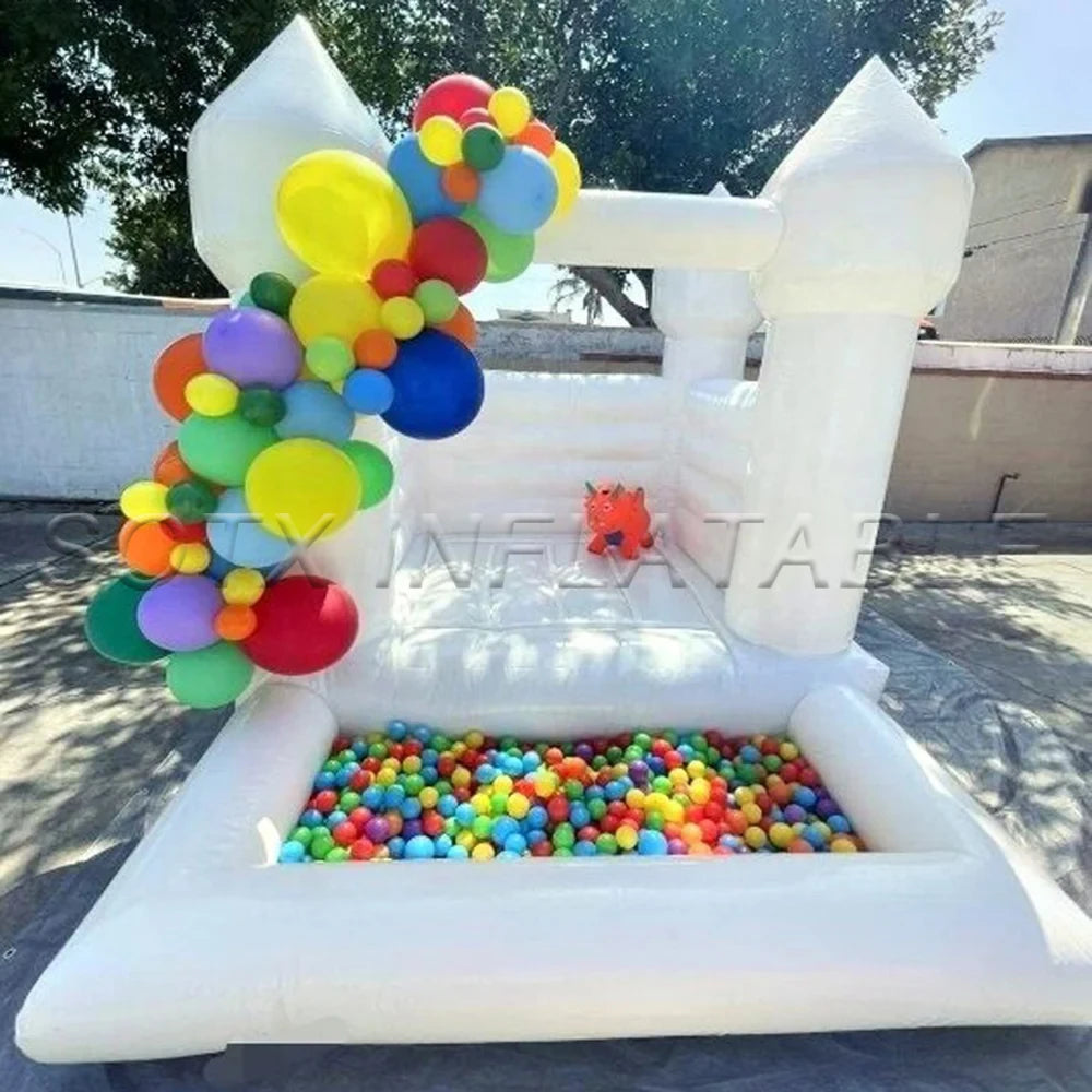 Moonwalk Party for fun Wholesale Kids Air Bounce Jumping Inflatable Wedding Castle White Bounce House With Ball Pit For audits