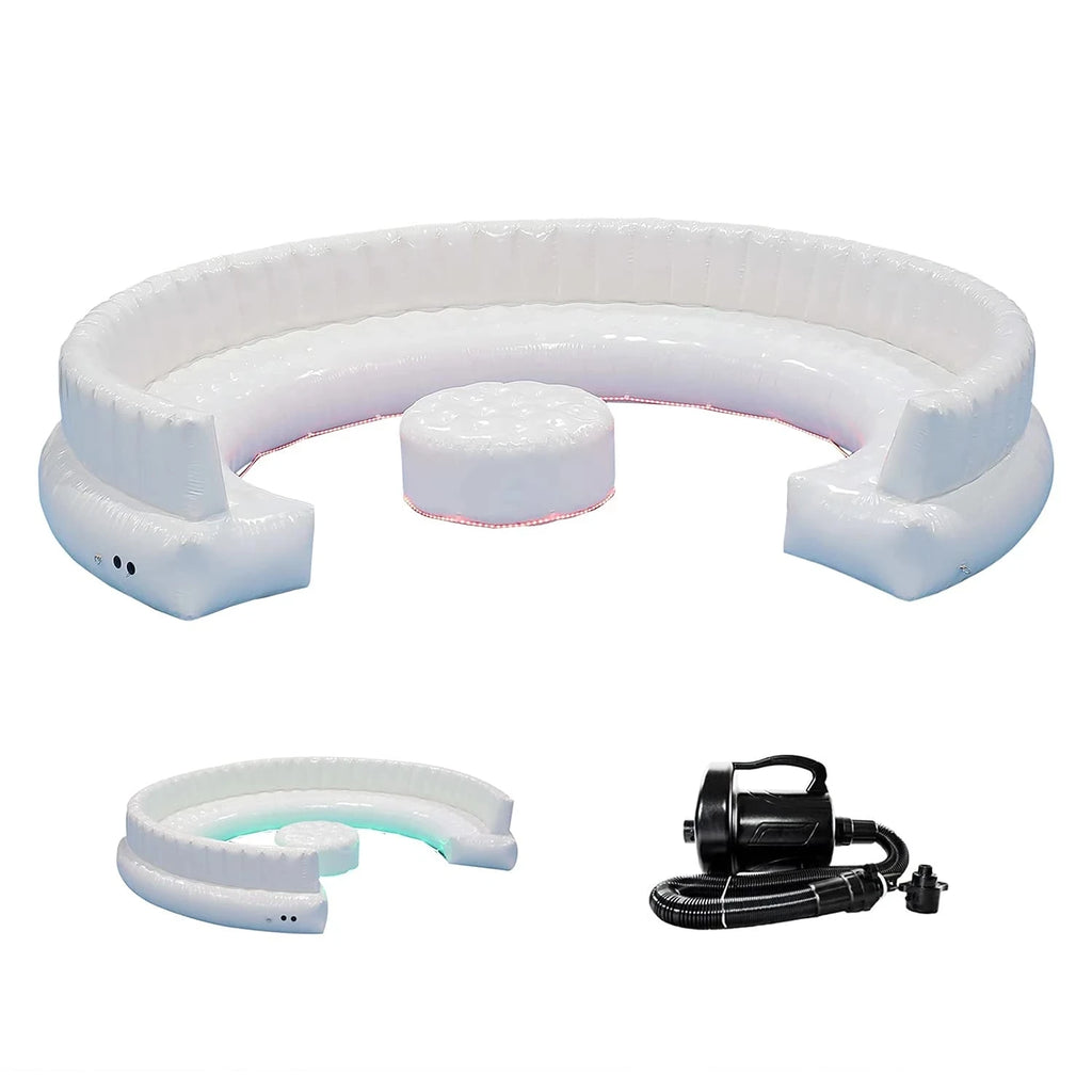 4m Inflatable Sofa PVC Air tight Circular Couch with LED Light White Sofa with Air Pump for Party/Wedding/Outdoor Activity