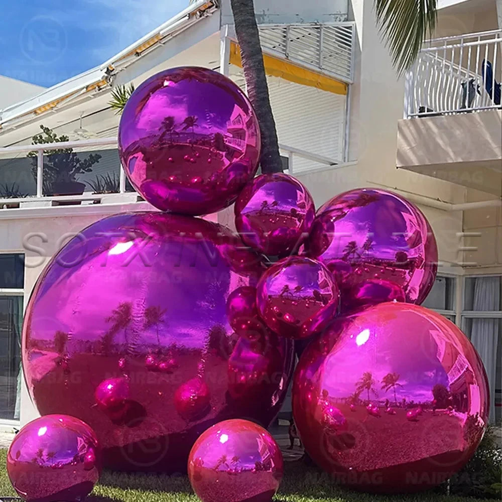 Christmas Party Decoration Disco Mirror Balls Inflatable Mirror Balloon Silvery Pink Sphere Pvc Chrome Hanging Giant Shiny Balls