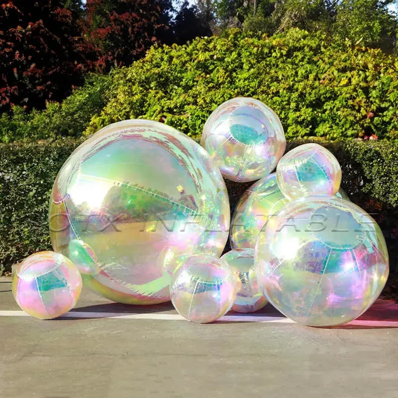 Hanging Party Decoration Iridescent Silver Inflatable Mirror Ball Set Reusable Mirror Sphere Rainbow Big Shinny Bubble Balloons