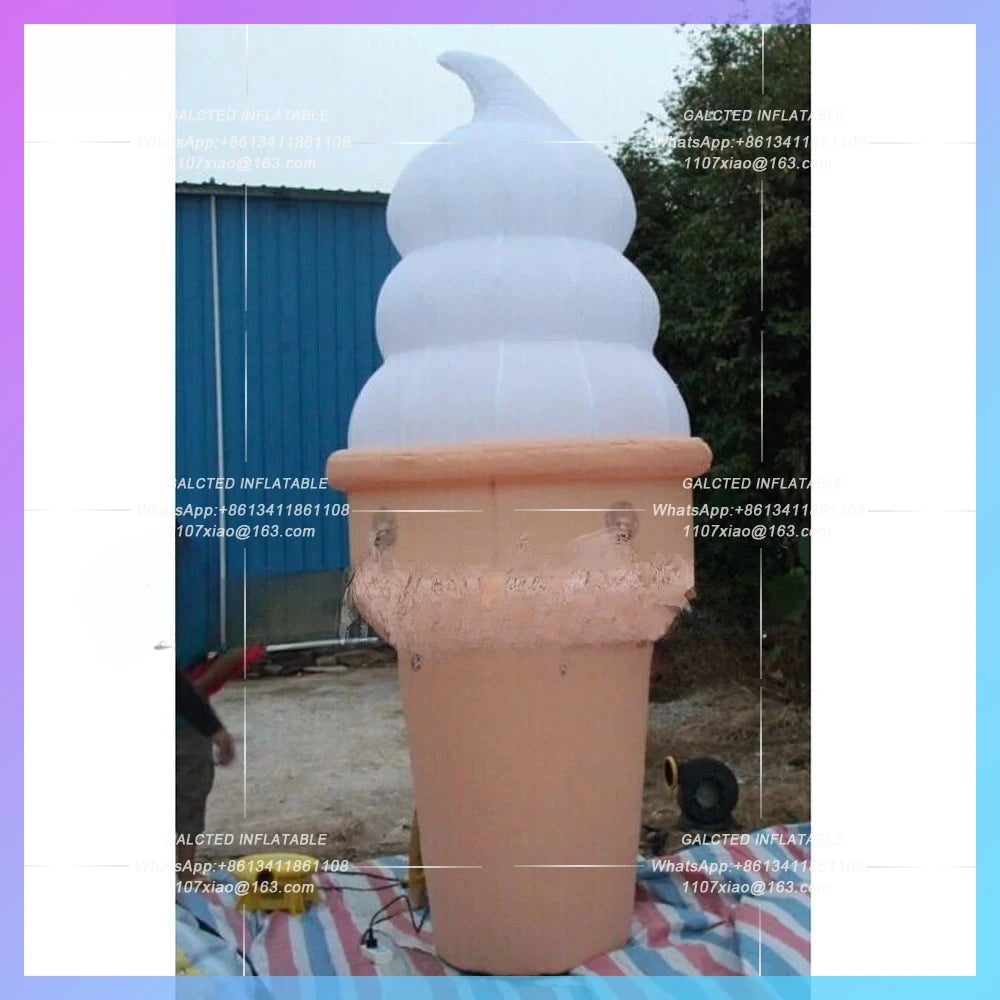 inflatable ice cream cone,Outdoor giant ice cream replica with led lights for shop advertisement LOGO printable