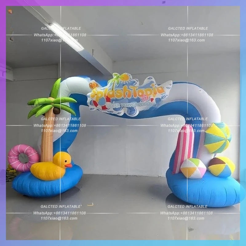 inflatable arch swimming pool park Summer sandbeach theme acticity balloon archway with air blower
