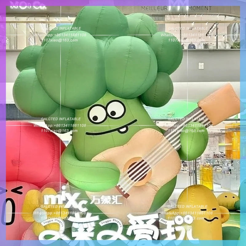 vegetable green fruit guitar Cartoon inflatable broccoli  player mall music festive advertising decoration