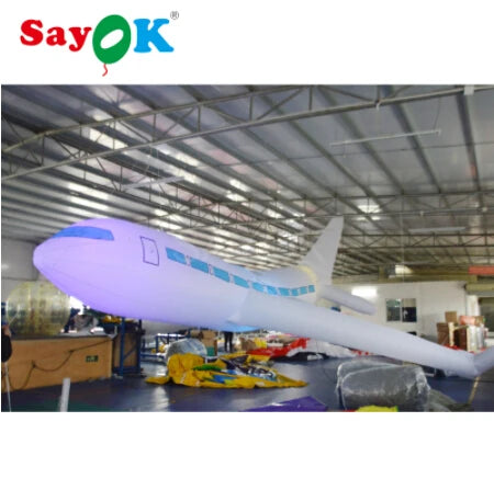 10m/32.8ft Giant Inflatable Hanging Airplane Model Inflatable Aircraft with Lights for Advertising Theme Party Decoration