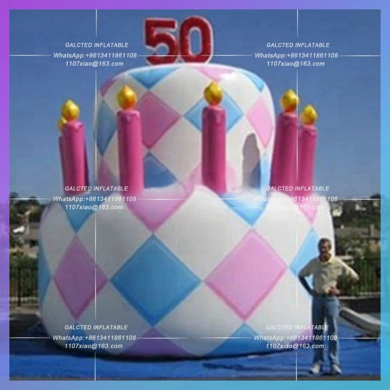 Anniversary Giant Inflatable Birthday Cake with Cherry Pink Inflatable Cake Model for Party Decoration Customization