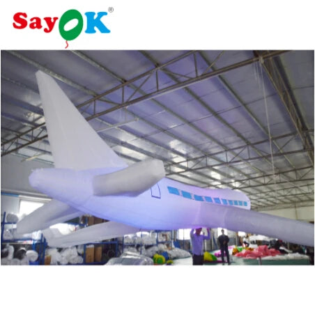 10m/32.8ft Giant Inflatable Hanging Airplane Model Inflatable Aircraft with Lights for Advertising Theme Party Decoration