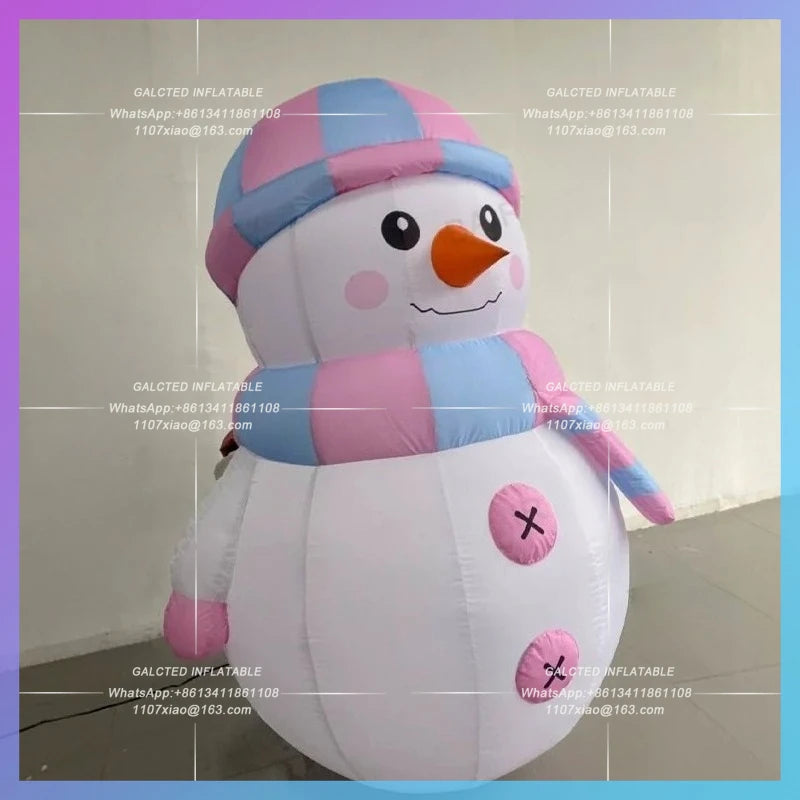 Snowman new year cartoon oxford Outdoor inflatable snowman christmas blow up material doll with LED lights, hat and scarf