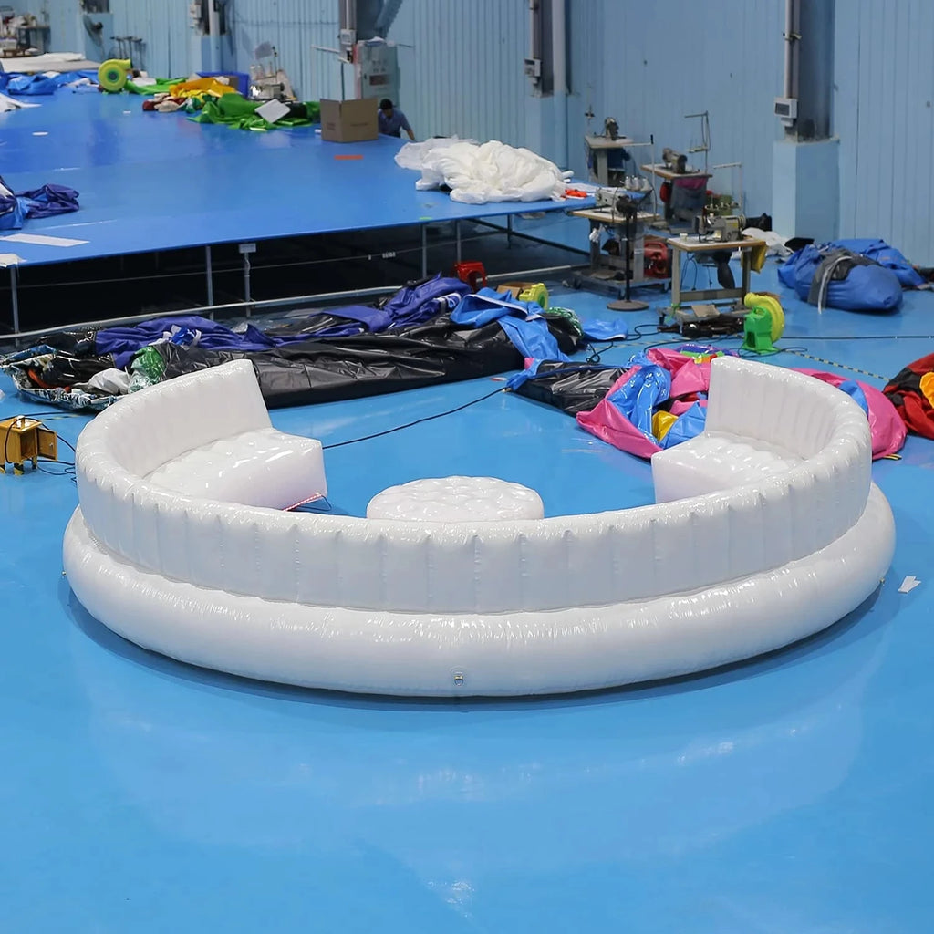 4m Inflatable Sofa PVC Air tight Circular Couch with LED Light White Sofa with Air Pump for Party/Wedding/Outdoor Activity