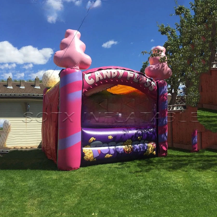 for children's day Newly inflatable candy floss/stall station inflatable treat shop foods booth with curtains