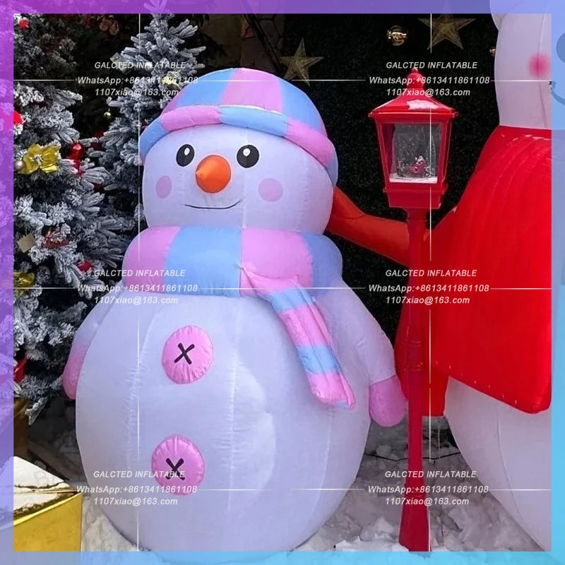 Snowman new year cartoon oxford Outdoor inflatable snowman christmas blow up material doll with LED lights, hat and scarf