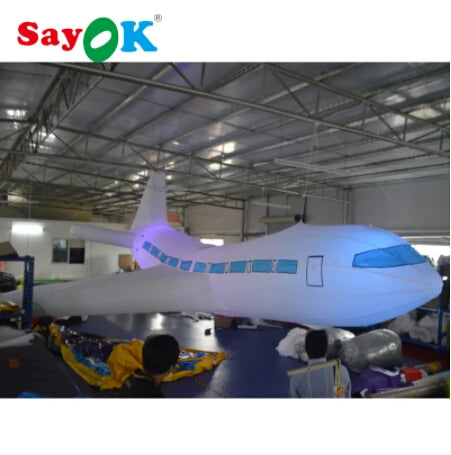 10m/32.8ft Giant Inflatable Hanging Airplane Model Inflatable Aircraft with Lights for Advertising Theme Party Decoration