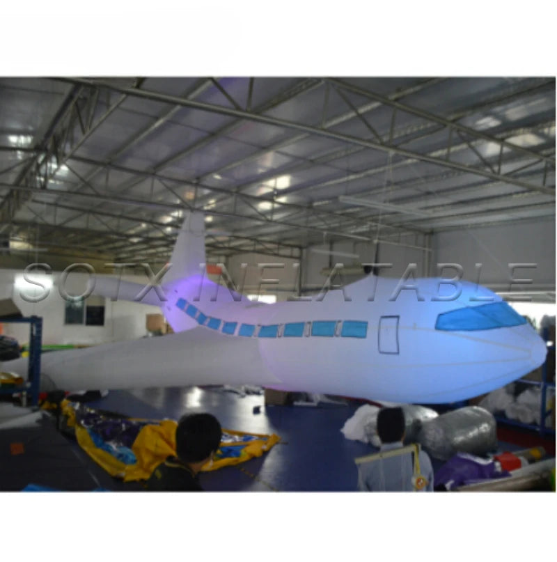 Theme Party Decoration 10m/32.8ft Giant Inflatable Hanging Airplane Model Inflatable Aircraft with Lights for Advertising