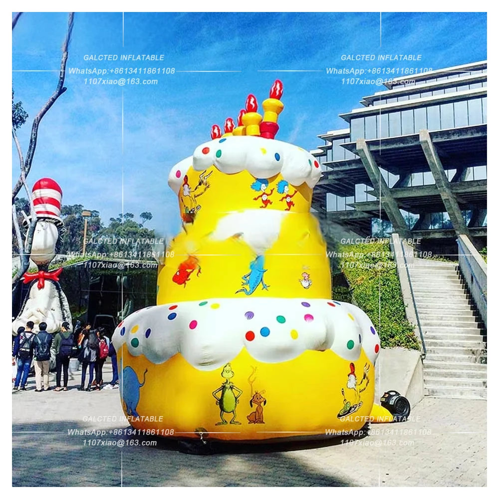 Anniversary Giant Inflatable Birthday Cake with Cherry Pink Inflatable Cake Model for Party Decoration Customization