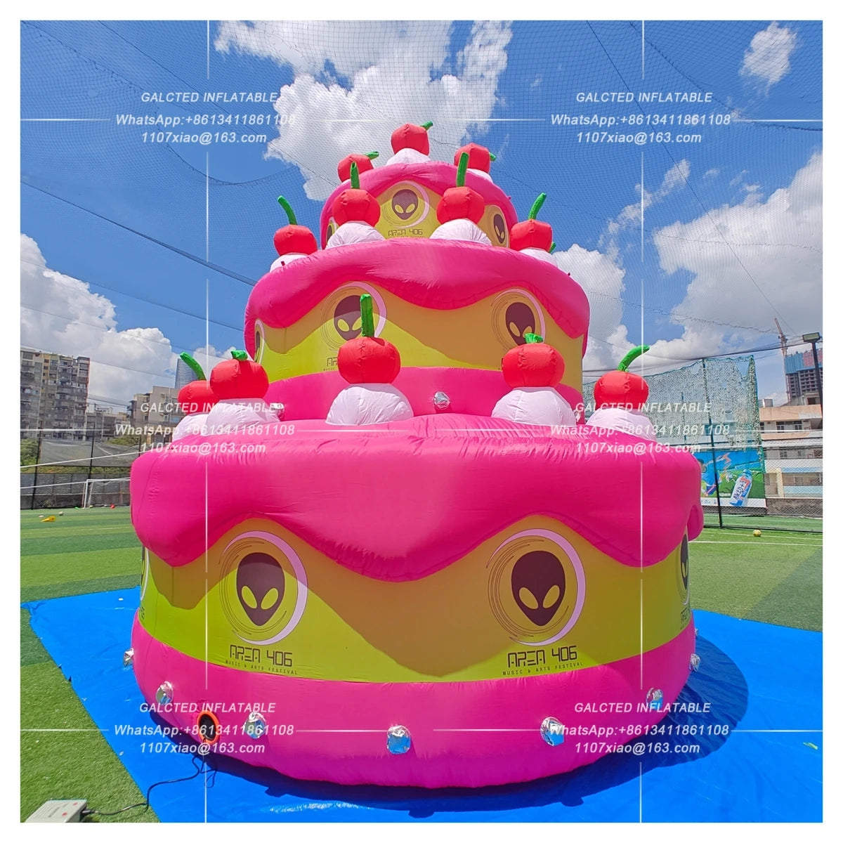 Anniversary Giant Inflatable Birthday Cake with Cherry Pink Inflatable Cake Model for Party Decoration Customization