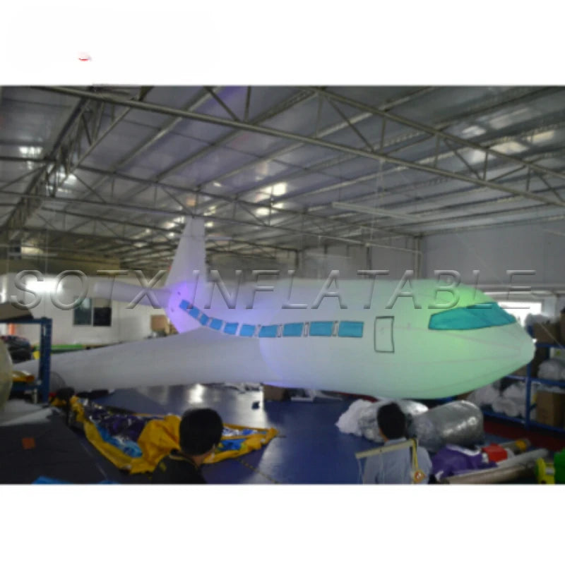 Theme Party Decoration 10m/32.8ft Giant Inflatable Hanging Airplane Model Inflatable Aircraft with Lights for Advertising