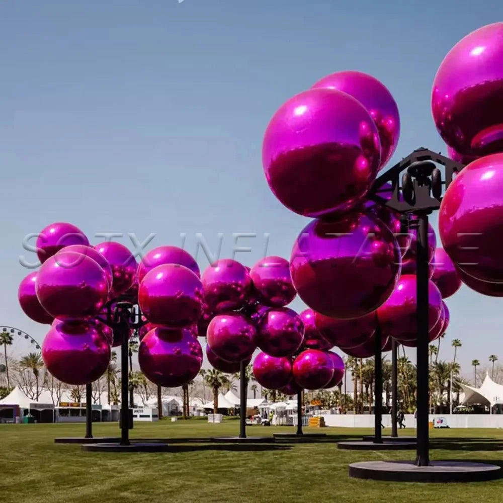 Christmas Party Decoration Disco Mirror Balls Inflatable Mirror Balloon Silvery Pink Sphere Pvc Chrome Hanging Giant Shiny Balls