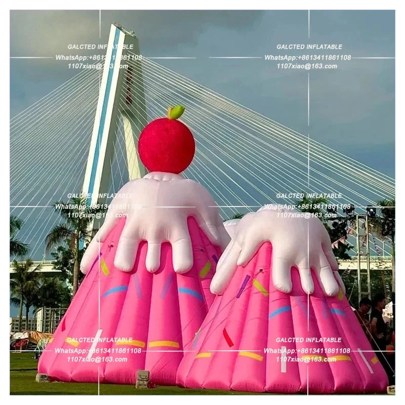 Anniversary Giant Inflatable Birthday Cake with Cherry Pink Inflatable Cake Model for Party Decoration Customization