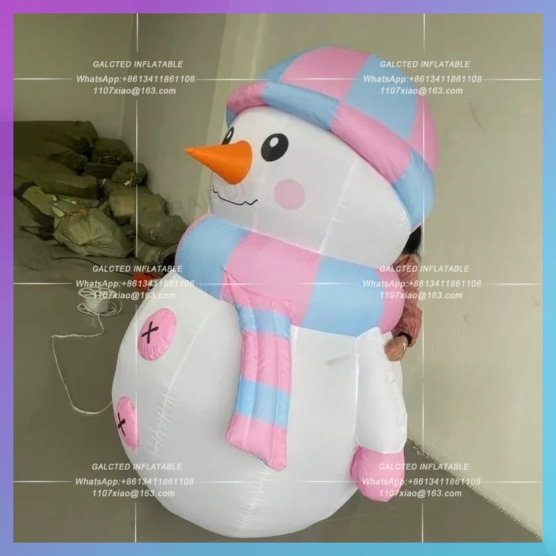 Snowman new year cartoon oxford Outdoor inflatable snowman christmas blow up material doll with LED lights, hat and scarf