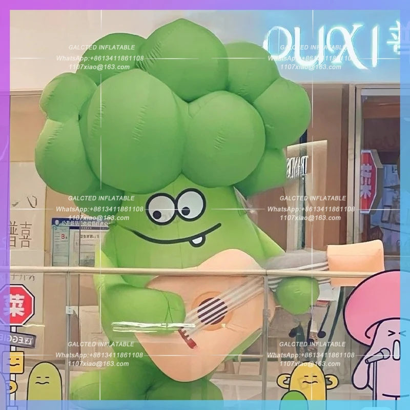 vegetable green fruit guitar Cartoon inflatable broccoli  player mall music festive advertising decoration