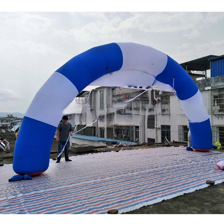 Banner for Advertising 8m wide Round Blue and White Strip Inflatable Finish Line Arch with Removable