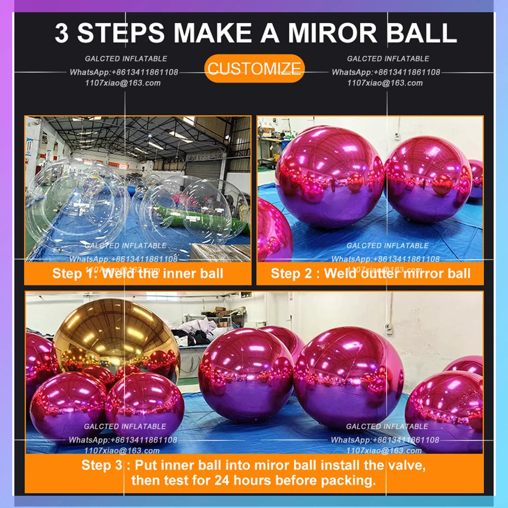 Inflatable Mirror Balloon Silvery Pink Sphere Disco Mirror Balls PVC Chrome Hanging Giant Shiny Balls Christmas Party Decoration