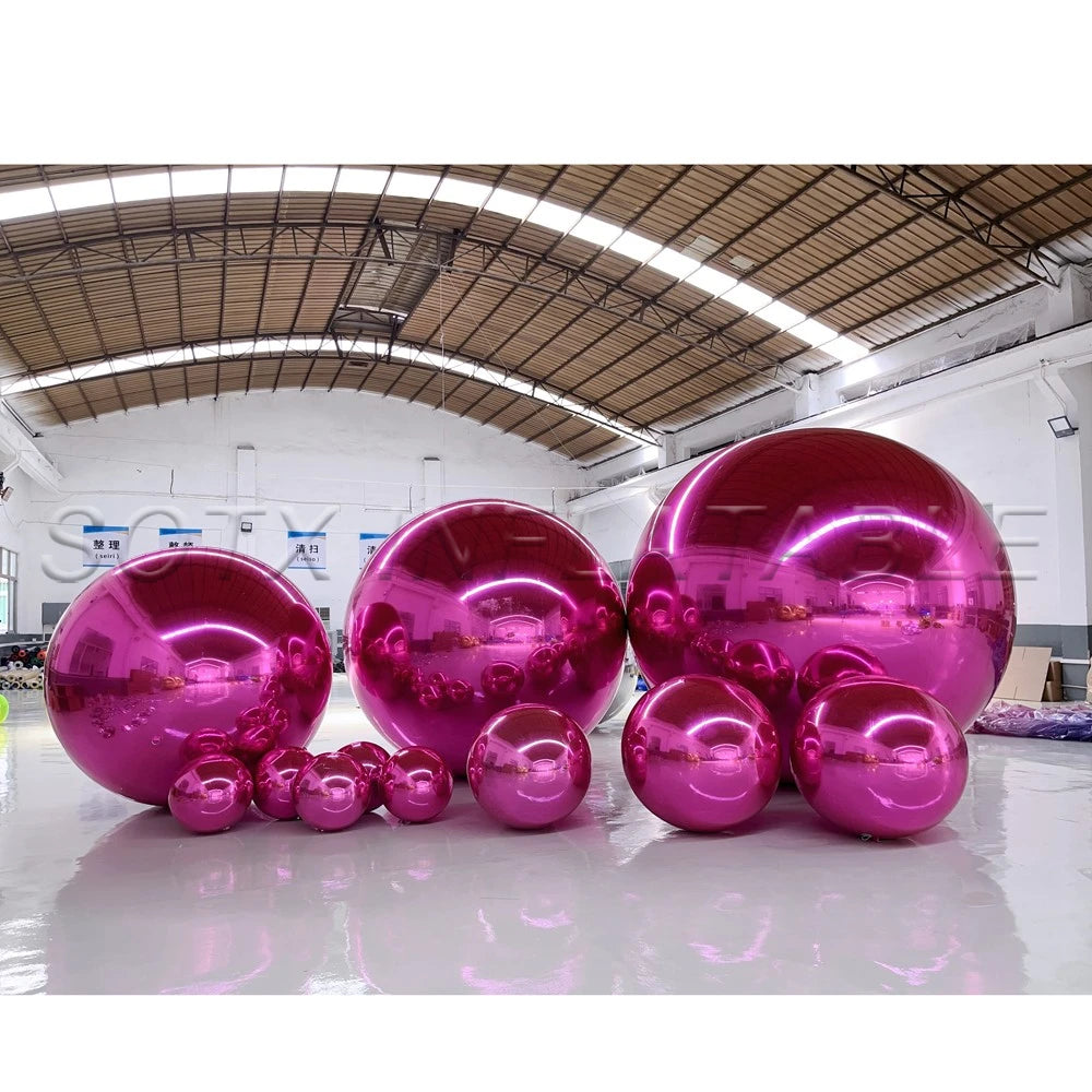 Christmas Party Decoration Disco Mirror Balls Inflatable Mirror Balloon Silvery Pink Sphere Pvc Chrome Hanging Giant Shiny Balls