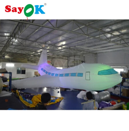 10m/32.8ft Giant Inflatable Hanging Airplane Model Inflatable Aircraft with Lights for Advertising Theme Party Decoration