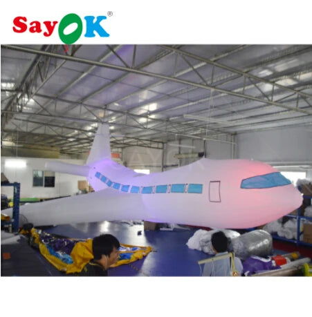 10m/32.8ft Giant Inflatable Hanging Airplane Model Inflatable Aircraft with Lights for Advertising Theme Party Decoration