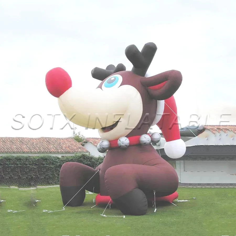 Holiday Party Event 2021 Winter Factory Directly Giant Inflatable Christmas Long Horn Reindeer With Red Nose For New Year