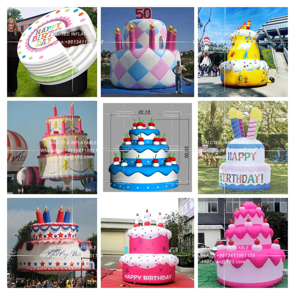 Anniversary Giant Inflatable Birthday Cake with Cherry Pink Inflatable Cake Model for Party Decoration Customization