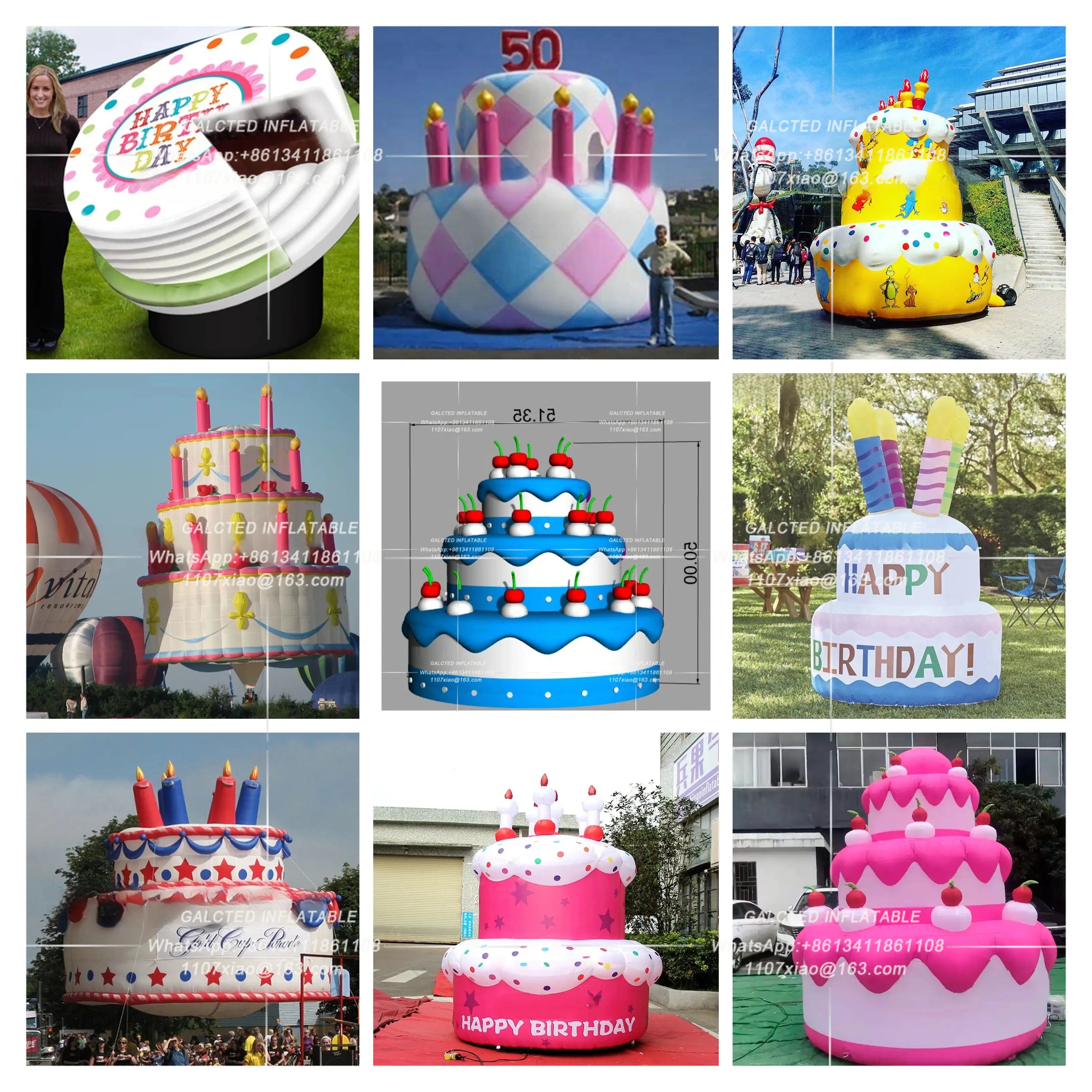Anniversary Giant Inflatable Birthday Cake with Cherry Pink Inflatable Cake Model for Party Decoration Customization
