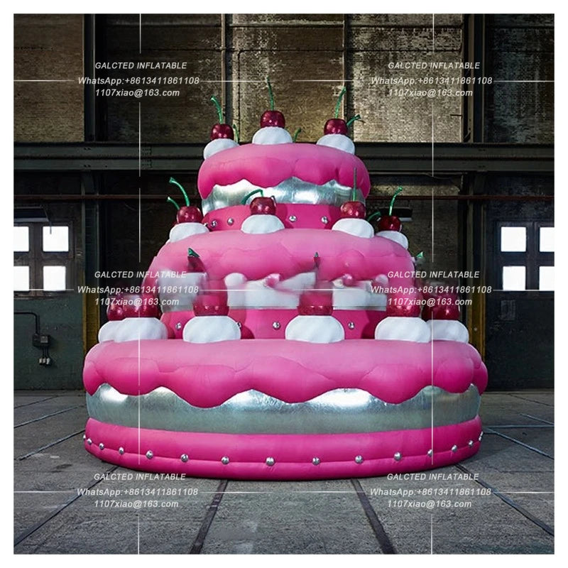 Anniversary Giant Inflatable Birthday Cake with Cherry Pink Inflatable Cake Model for Party Decoration Customization