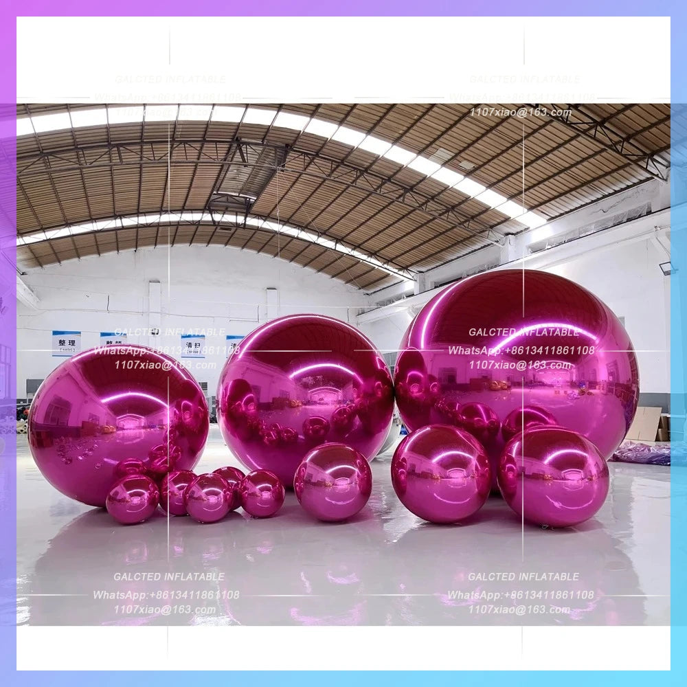 Inflatable Mirror Balloon Silvery Pink Sphere Disco Mirror Balls PVC Chrome Hanging Giant Shiny Balls Christmas Party Decoration