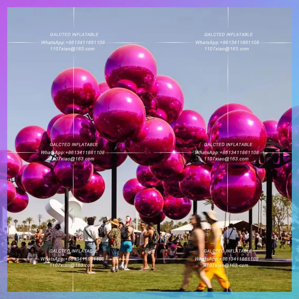 Inflatable Mirror Balloon Silvery Pink Sphere Disco Mirror Balls PVC Chrome Hanging Giant Shiny Balls Christmas Party Decoration