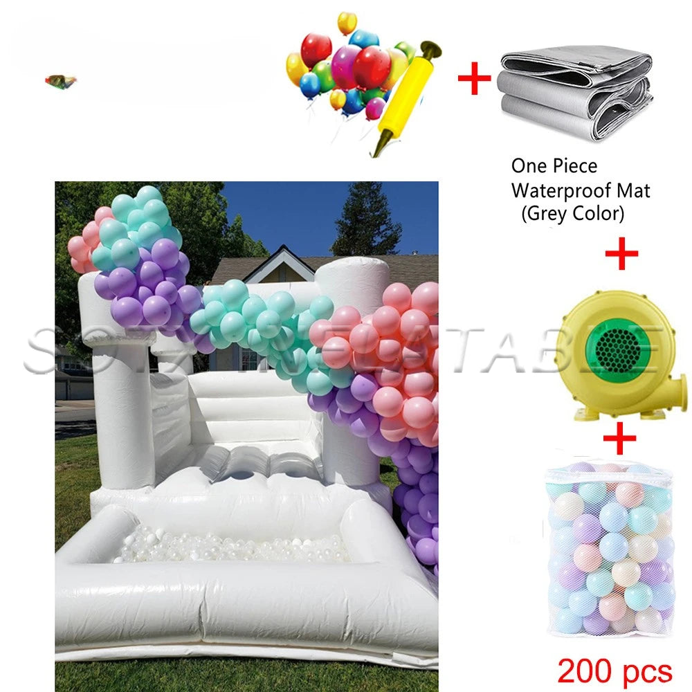 Moonwalk Party for fun Wholesale Kids Air Bounce Jumping Inflatable Wedding Castle White Bounce House With Ball Pit For audits