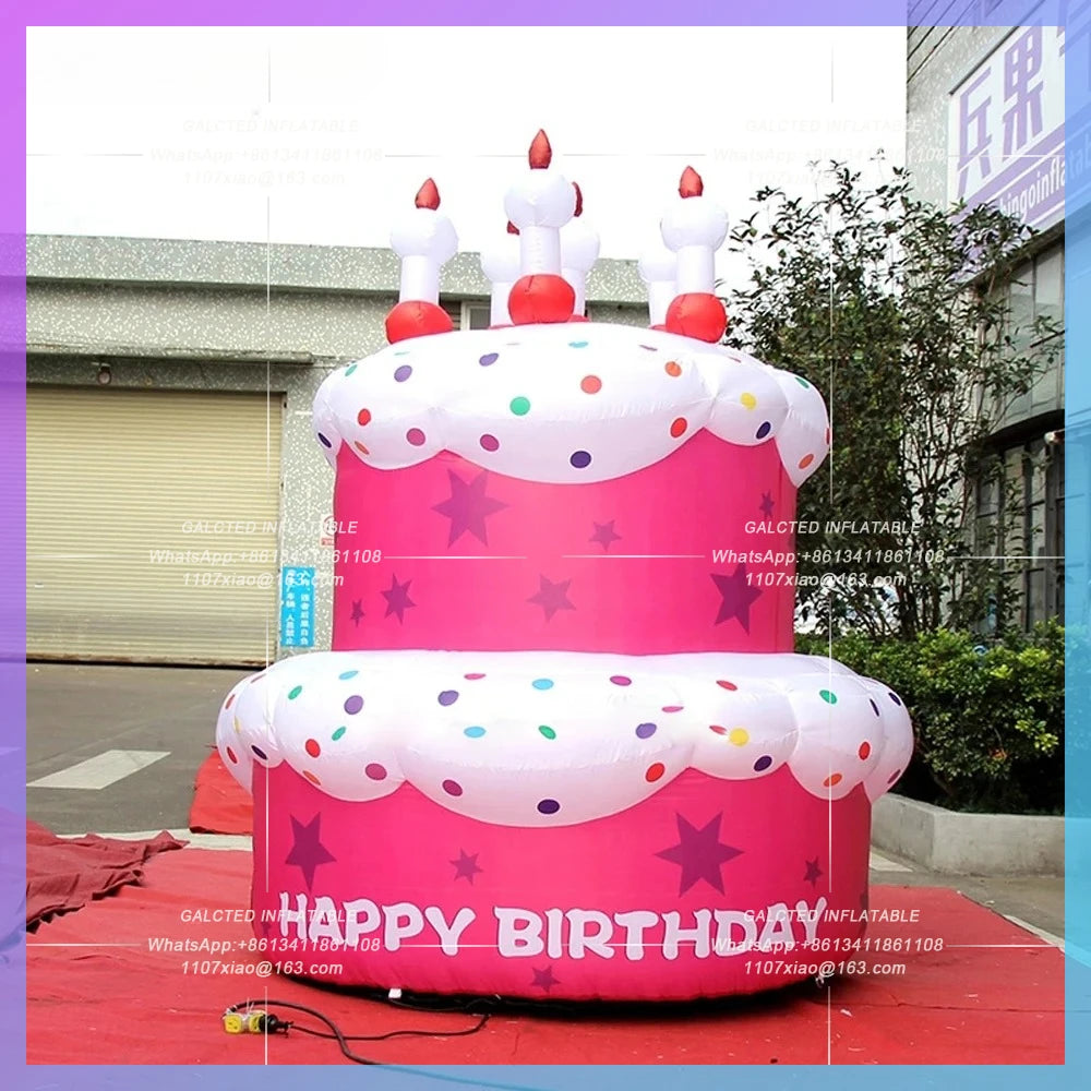 Inflatable Birthday Cake Model 6mh Oxford Cloth Pink Giant With Candle Custom Cake Balloon For Party Decoration