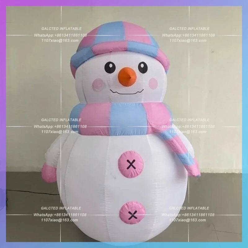 Snowman new year cartoon oxford Outdoor inflatable snowman christmas blow up material doll with LED lights, hat and scarf