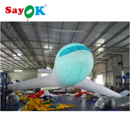 10m/32.8ft Giant Inflatable Hanging Airplane Model Inflatable Aircraft with Lights for Advertising Theme Party Decoration